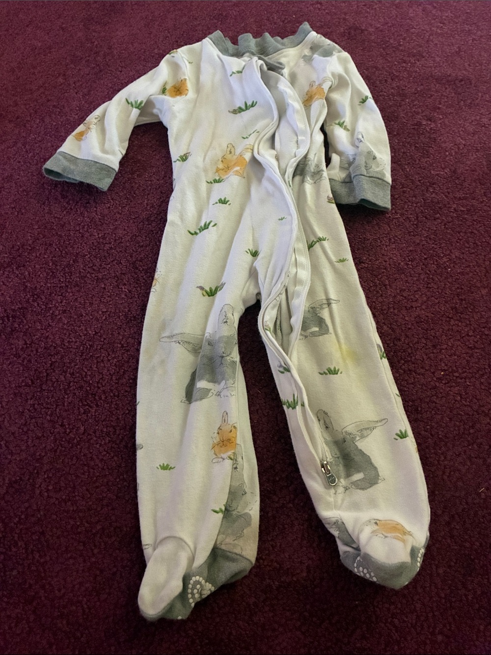 White Bunny Print Footed One-Piece Pajama for Kids